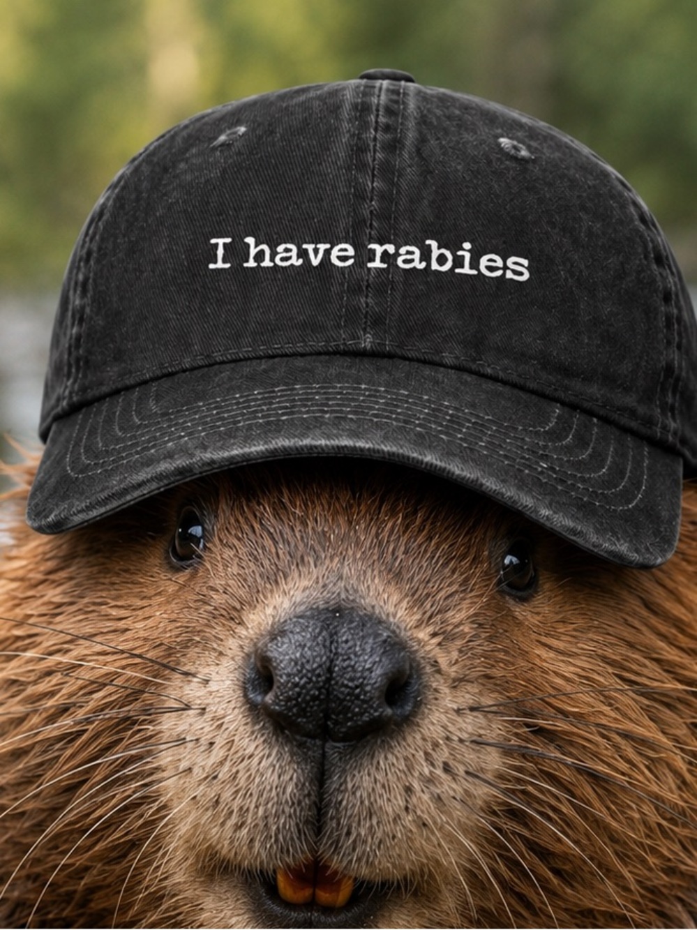 “I Have Rabies” Black Distressed Hat